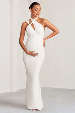 Club L London Long Dress Maternity Size 8 Ivory White Formal Event Wedding Gown